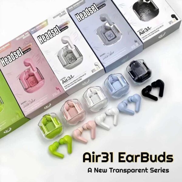 Air 39 Wireless Bluetooth 5.3 Earbuds With Mic & Touch Control – Deep Bass, Noise Reduction, Long Battery Life – 400mAh Charging Case – Available in White, Green, Blue, Pink & Black