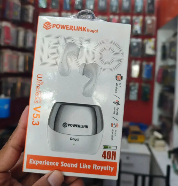 Powerlink Royal Wireless Earbuds | ENC Noise Cancelling Bluetooth 5.3 Headphones | 5D Stereo Bass, 40H Playtime, Touch Control, Sport Series Earbuds for Gym & Running