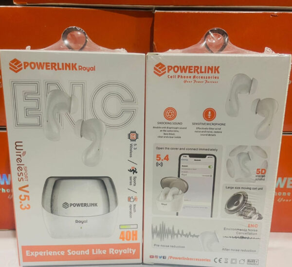 Powerlink Royal Wireless Earbuds | ENC Noise Cancelling Bluetooth 5.3 Headphones | 5D Stereo Bass, 40H Playtime, Touch Control, Sport Series Earbuds for Gym & Running