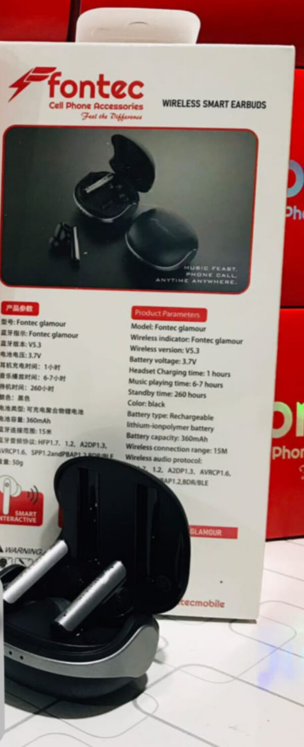 Fontec Glamour ANC+ENC Wireless Smart Earbuds | Bluetooth 5.3 | Noise Cancelling | 360mAh Battery | Deep Bass | 260H Standby | Black