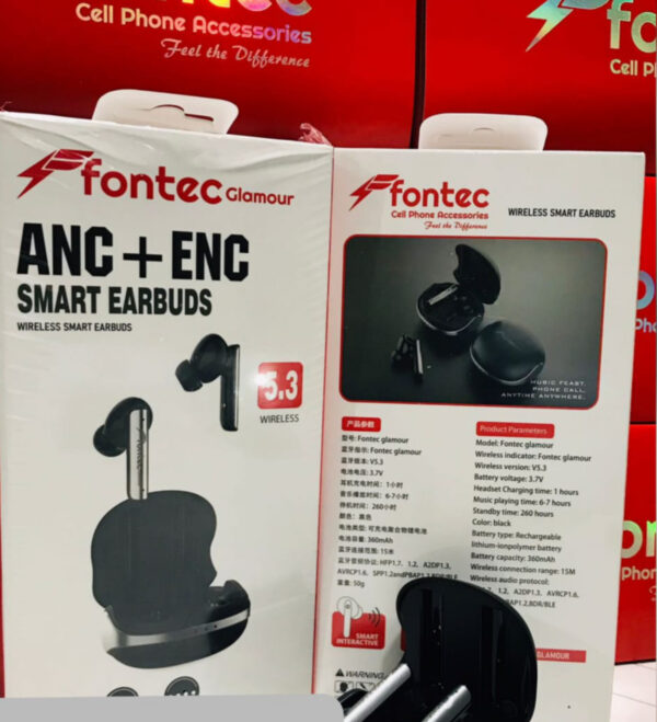 Fontec Glamour ANC+ENC Wireless Smart Earbuds | Bluetooth 5.3 | Noise Cancelling | 360mAh Battery | Deep Bass | 260H Standby | Black