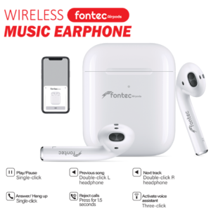 Fontec Airpods Music True Wireless Bluetooth 5.3 Earphones | Noise Cancellation | Touch Control | 30mAh Earbud + 300mAh Charging Case | High Quality TWS Headset