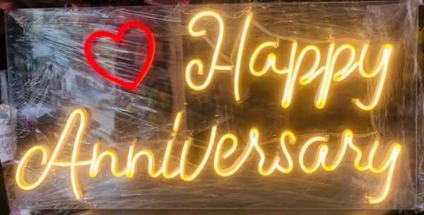 Happy Anniversary" LED Neon Light Sign Board – Multicolor