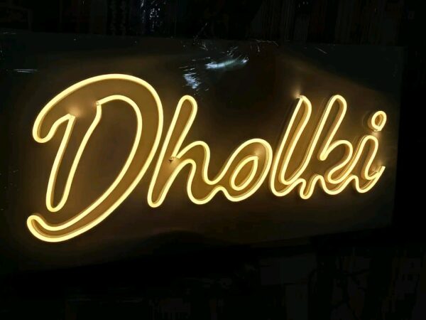 Dholki" LED Neon Light Sign Board – Multicolor (Warm Yellow & Pink) Acrylic Wall Mounted Wedding Decor, Perfect for Mehndi, Barat, Walima, Bridal Shower & Engagement Party Backdrop, Plug & Play Indoor Decoration